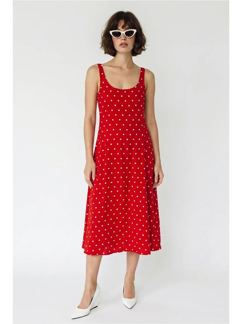 Robe midi sans manches à pois avec lien lucci Rouge - Kiabi