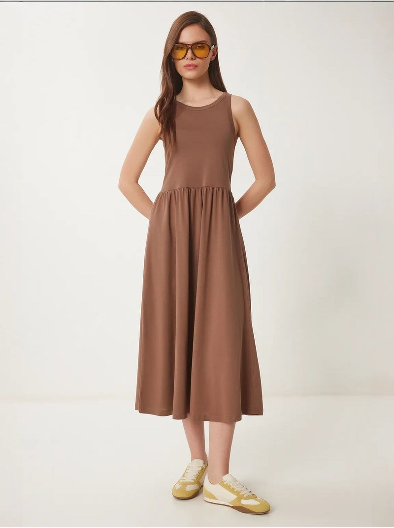 Robe midi sans manches avec détail élastique istanbul Marron chocolat - Kiabi