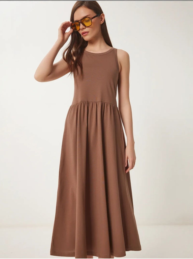 Robe midi sans manches avec détail élastique istanbul Marron chocolat - Kiabi