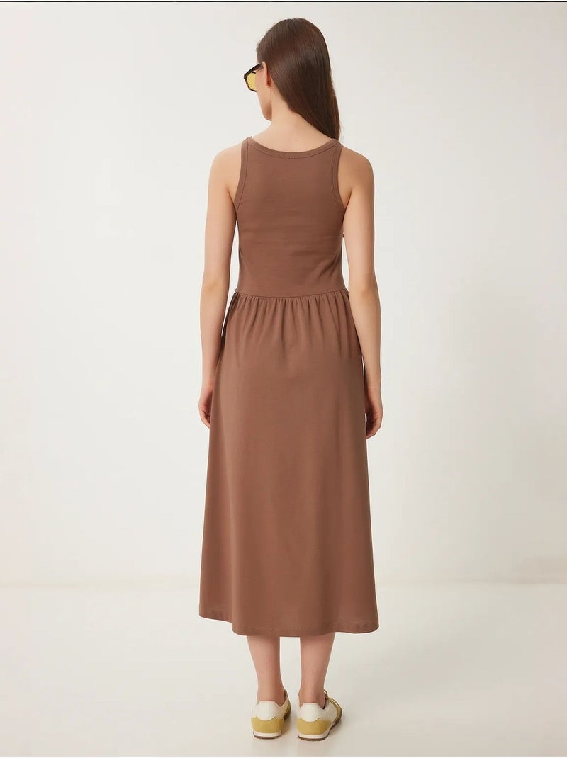 Robe midi sans manches avec détail élastique istanbul Marron chocolat - Kiabi