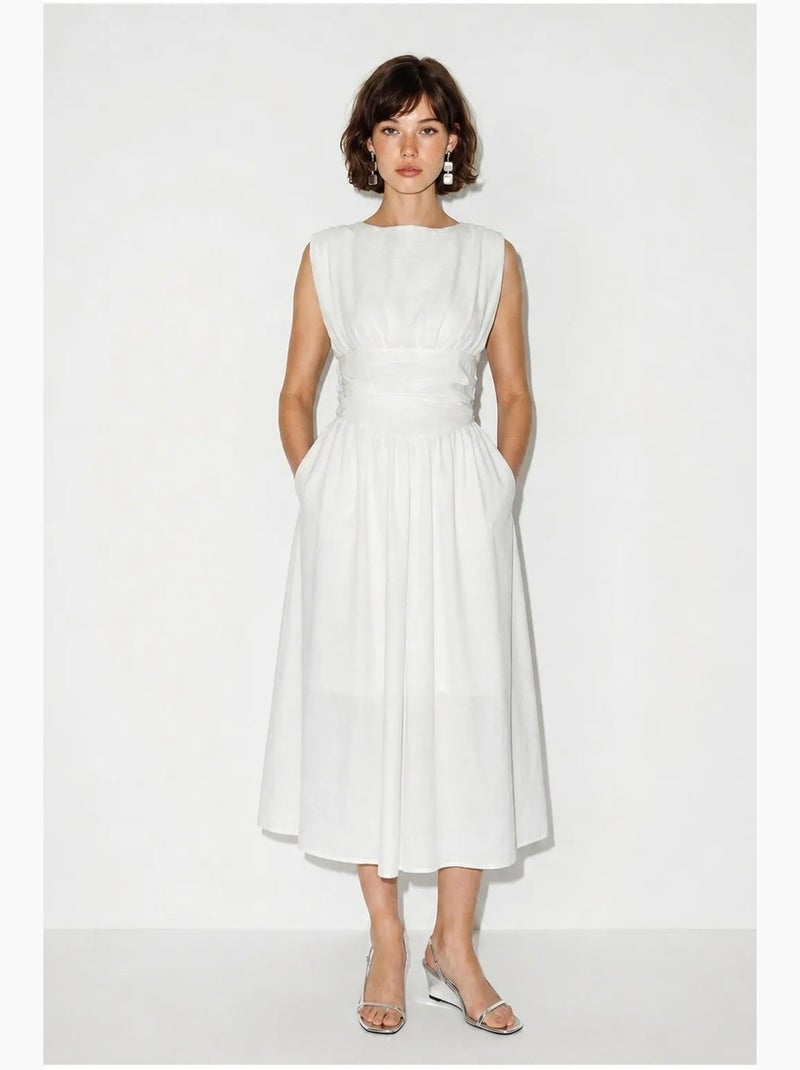 Robe midi sans manches coupe trapèze femme lucci Blanc - Kiabi