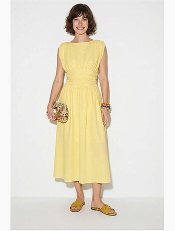 Robe midi sans manches coupe trapèze femme lucci