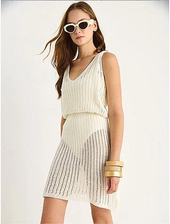 Robe midi sans manches en tricot texturé à col en v lucci