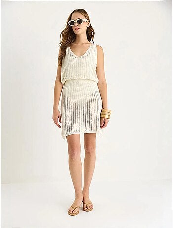 Robe midi sans manches en tricot texturé à col en v lucci