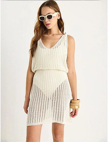 Robe midi sans manches en tricot texturé à col en v lucci