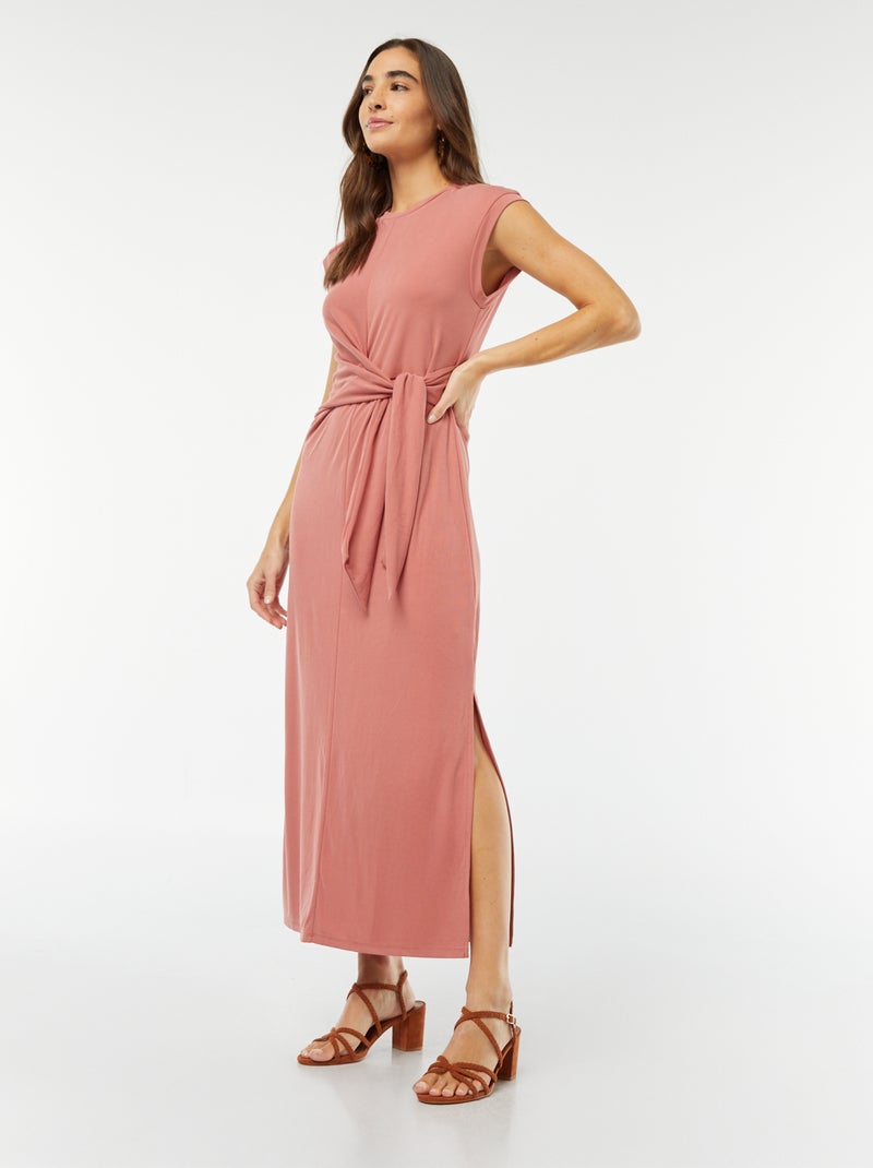 Robe midi sans manches nouée devant Rose - Kiabi