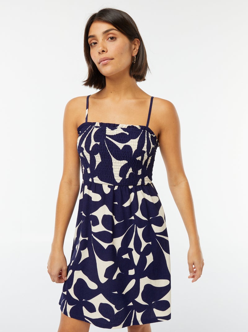 Robe midi smockée à bretelles BLEU - Kiabi