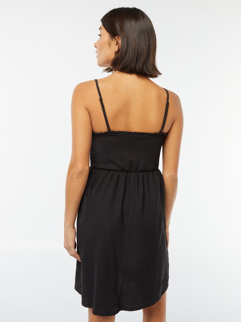 Robe midi smockée à bretelles noir - Kiabi