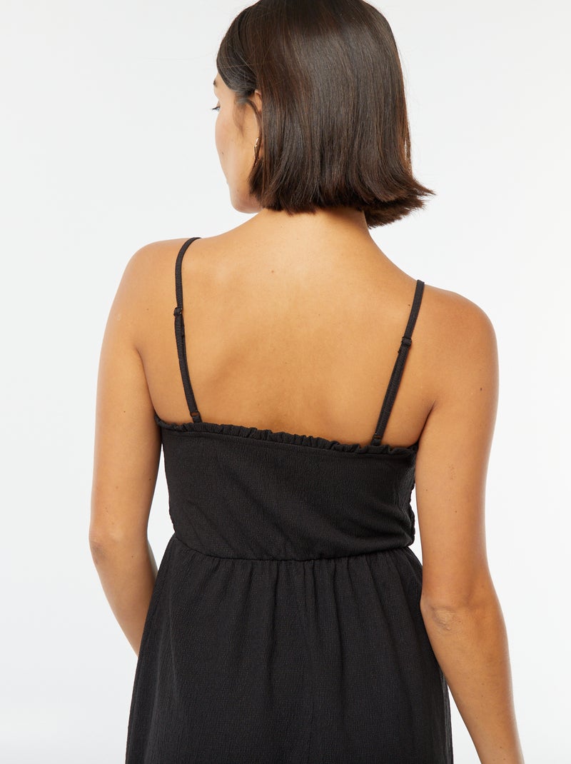 Robe midi smockée à bretelles noir - Kiabi