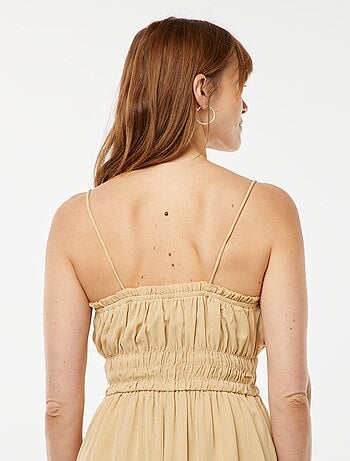 Robe midi smockée à fines bretelles