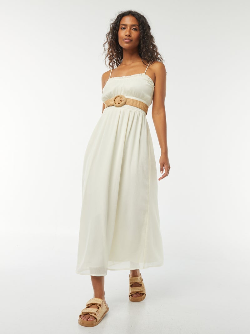 Robe midi smockée à fines bretelles Jaune - Kiabi