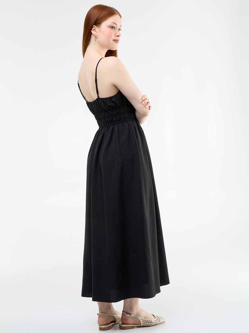Robe midi smockée Noir - Kiabi