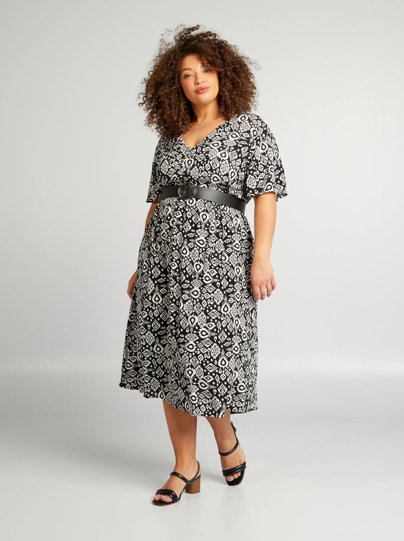 Robe midi stretch avec manches papillon Noir/blanc - Kiabi