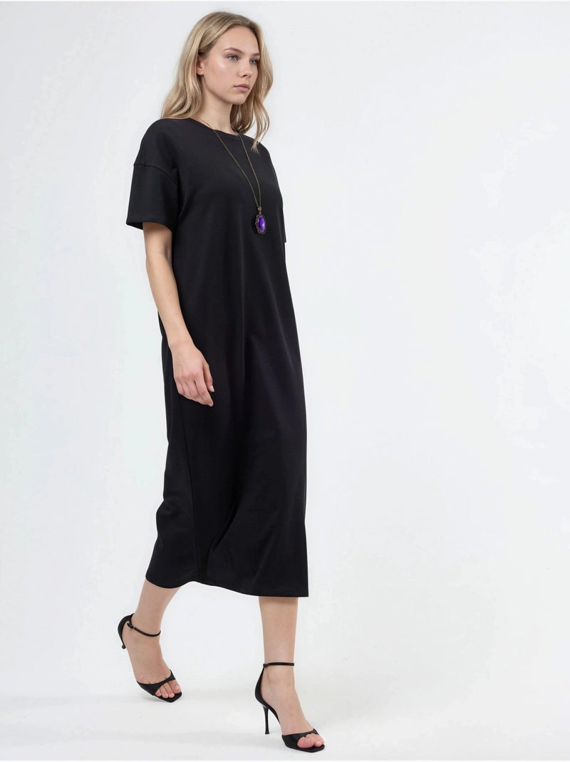 Robe midi t-shirt à col rond busem Noir - Kiabi