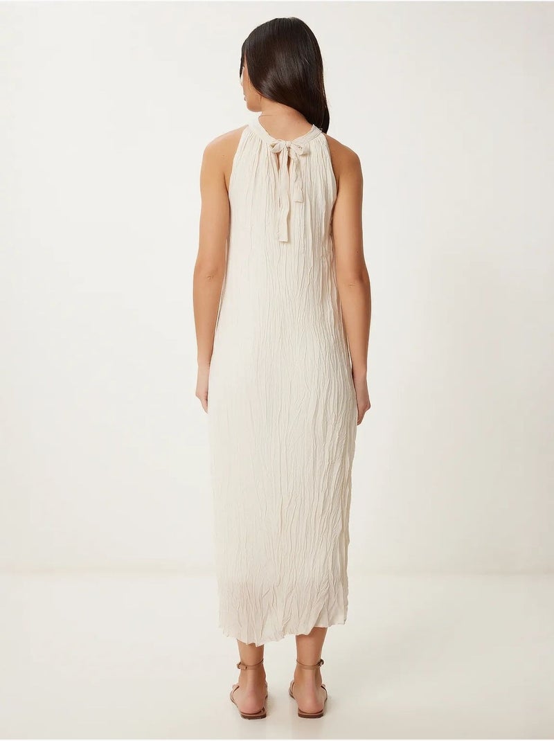 Robe midi texturée à col licou istanbul Crème - Kiabi