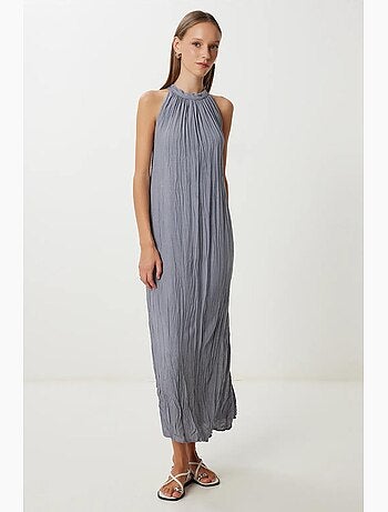 Robe midi texturée à col licou istanbul