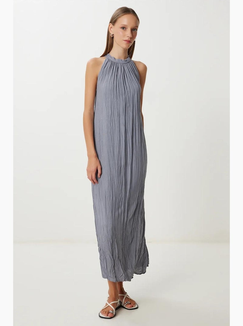Robe midi texturée à col licou istanbul Gris - Kiabi