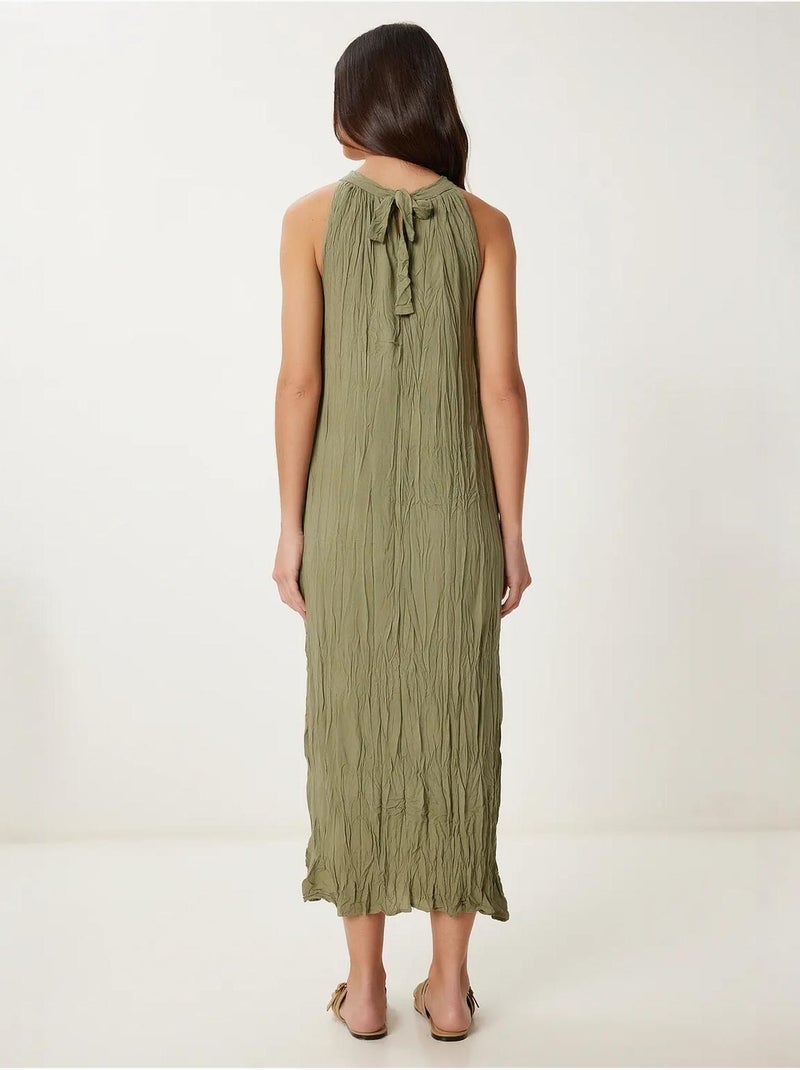 Robe midi texturée à col licou istanbul Kaki - Kiabi