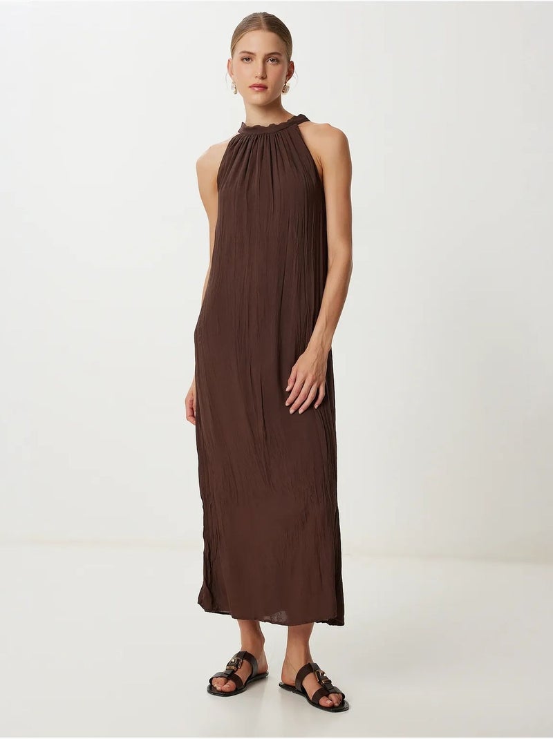 Robe midi texturée à col licou istanbul Marron chocolat - Kiabi