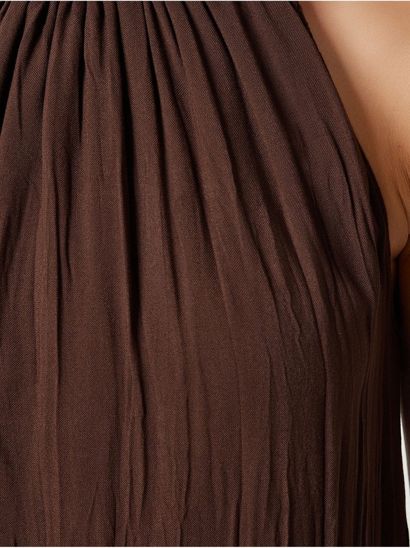 Robe midi texturée à col licou istanbul Marron chocolat - Kiabi