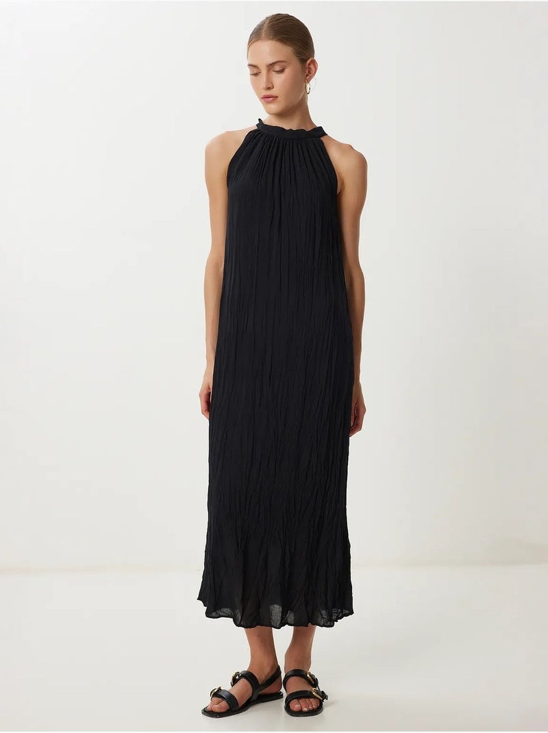 Robe midi texturée à col licou istanbul Noir - Kiabi