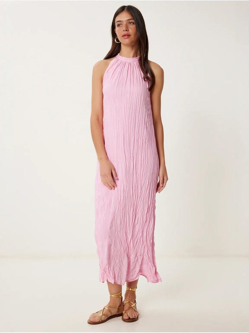 Robe midi texturée à col licou istanbul Rose clair - Kiabi
