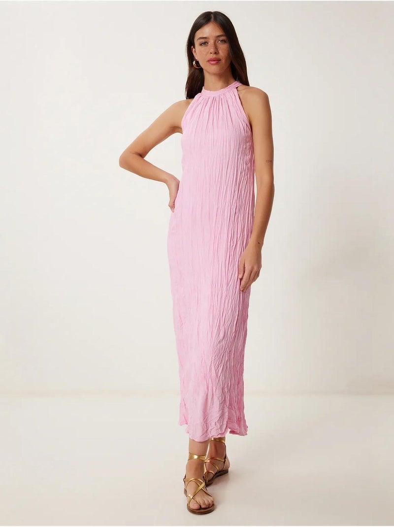 Robe midi texturée à col licou istanbul Rose clair - Kiabi