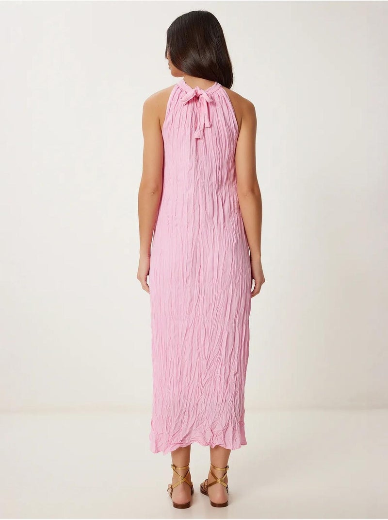 Robe midi texturée à col licou istanbul Rose clair - Kiabi