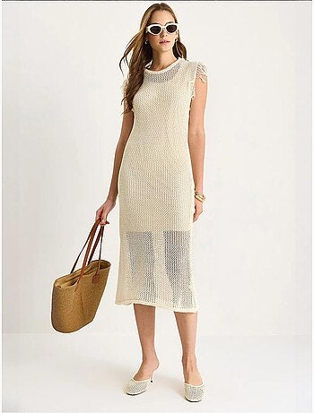 Robe midi texturée avec détails à volants lucci