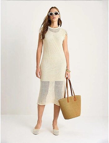 Robe midi texturée avec détails à volants lucci