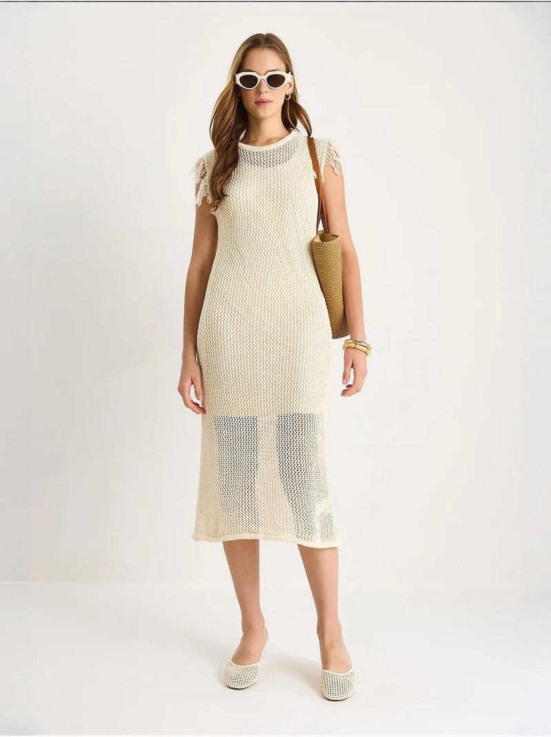 Robe midi texturée avec détails à volants lucci Ivoire - Kiabi