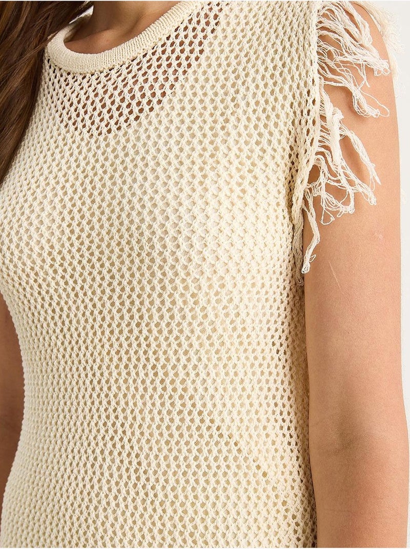 Robe midi texturée avec détails à volants lucci Ivoire - Kiabi