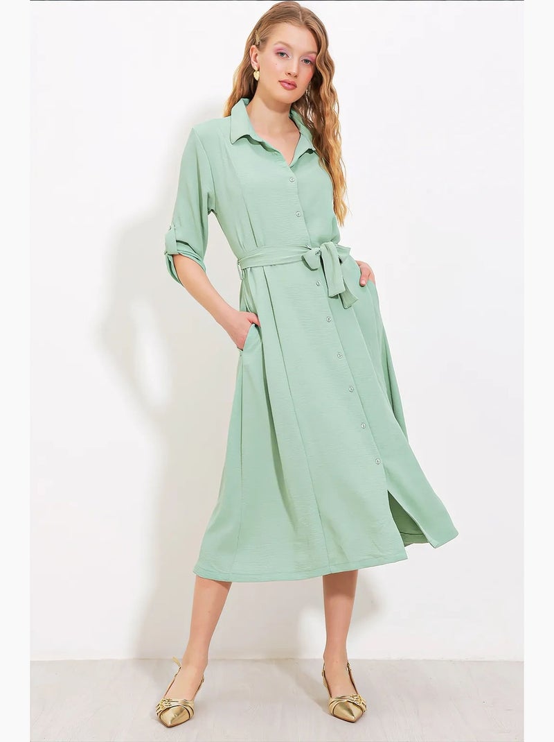 Robe midi texturée avec nœud bdart Vert menthe - Kiabi