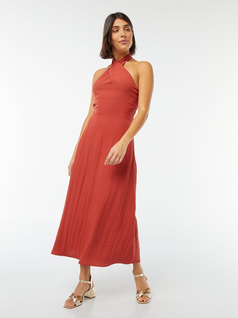 Robe midi tour de cou et dos nu ORANGE - Kiabi