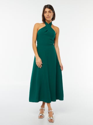 Robe midi tour de cou et dos nu