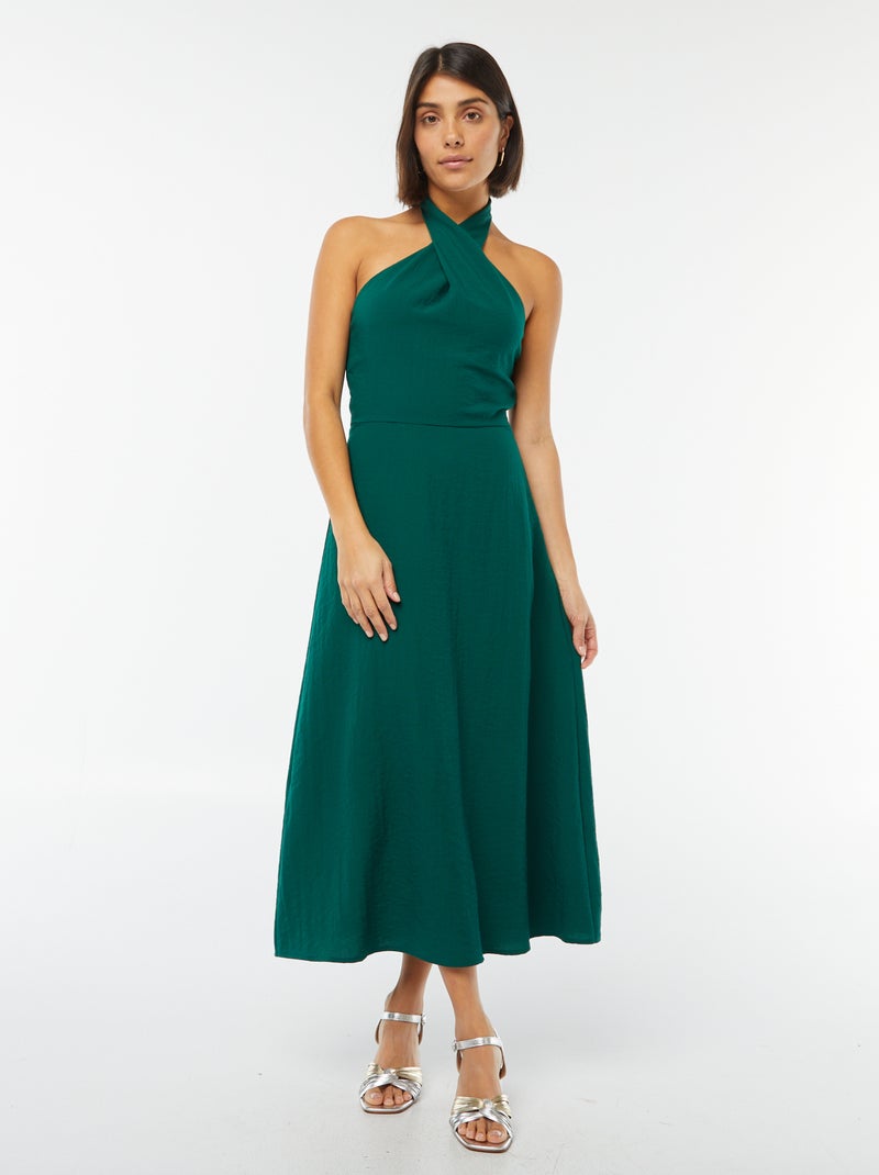 Robe midi tour de cou et dos nu VERT - Kiabi