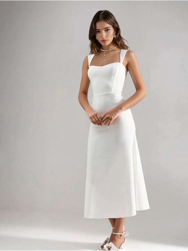 Robe midi trapèze à col cœur Blanc - Kiabi