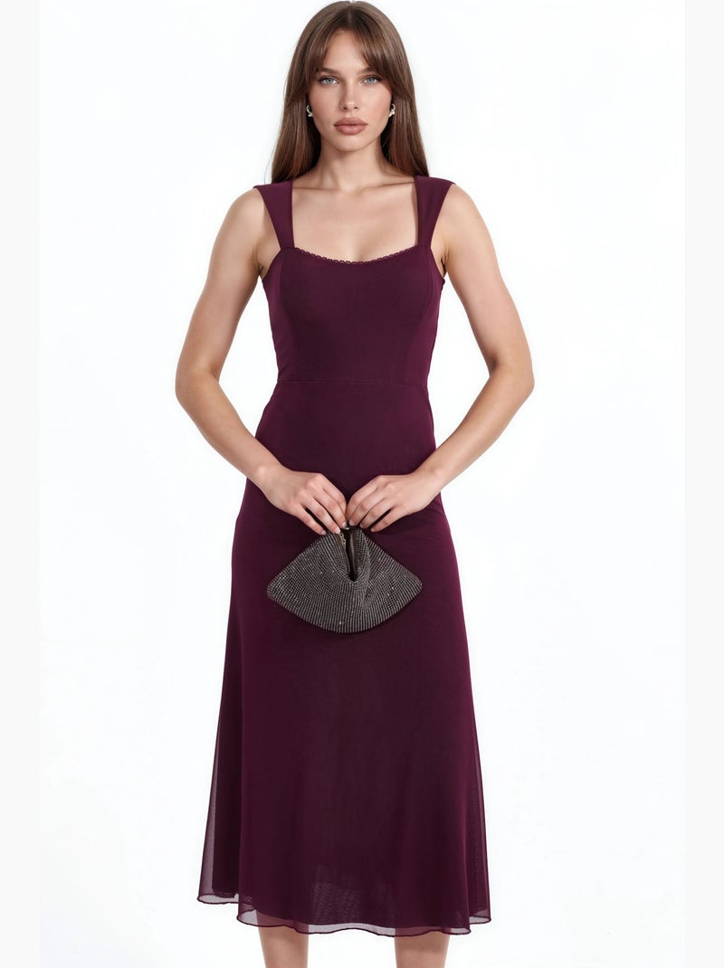 Robe midi trapèze à col cœur hiccup Rouge bordeaux - Kiabi