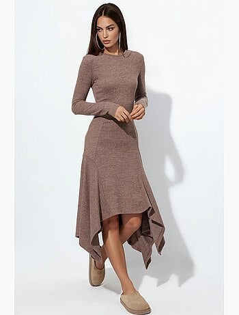 Robe midi trapèze à col rond busem