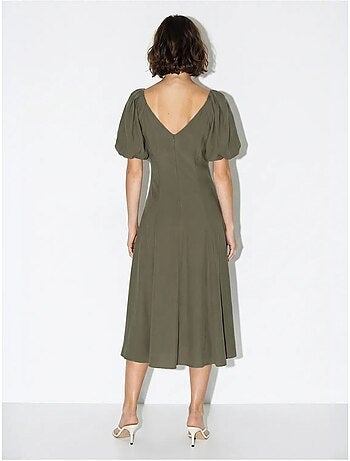 Robe midi trapèze à col v et fermeture éclair lucci