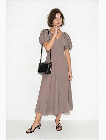 Robe midi trapèze à col v et fermeture éclair lucci