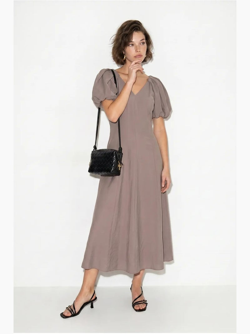 Robe midi trapèze à col v et fermeture éclair lucci Mauve - Kiabi