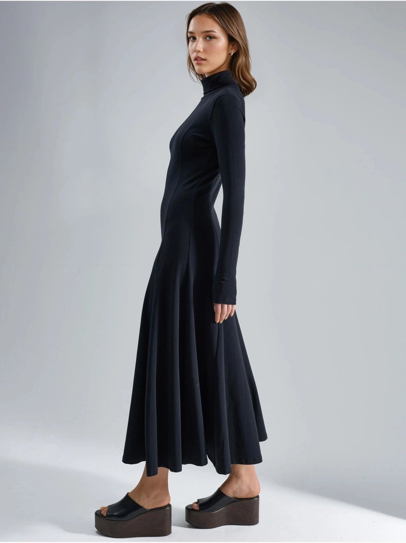 Robe midi trapèze à manches longues et col bateau busem Noir - Kiabi
