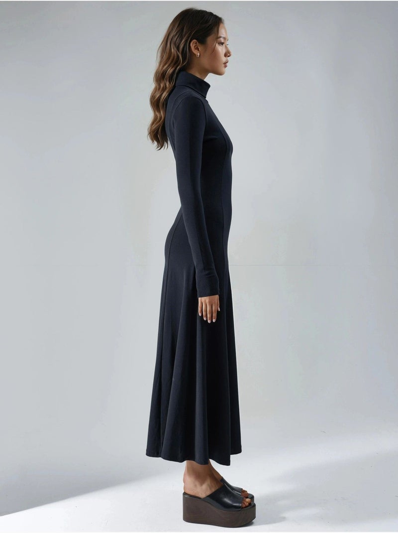 Robe midi trapèze à manches longues et col bateau busem Noir - Kiabi