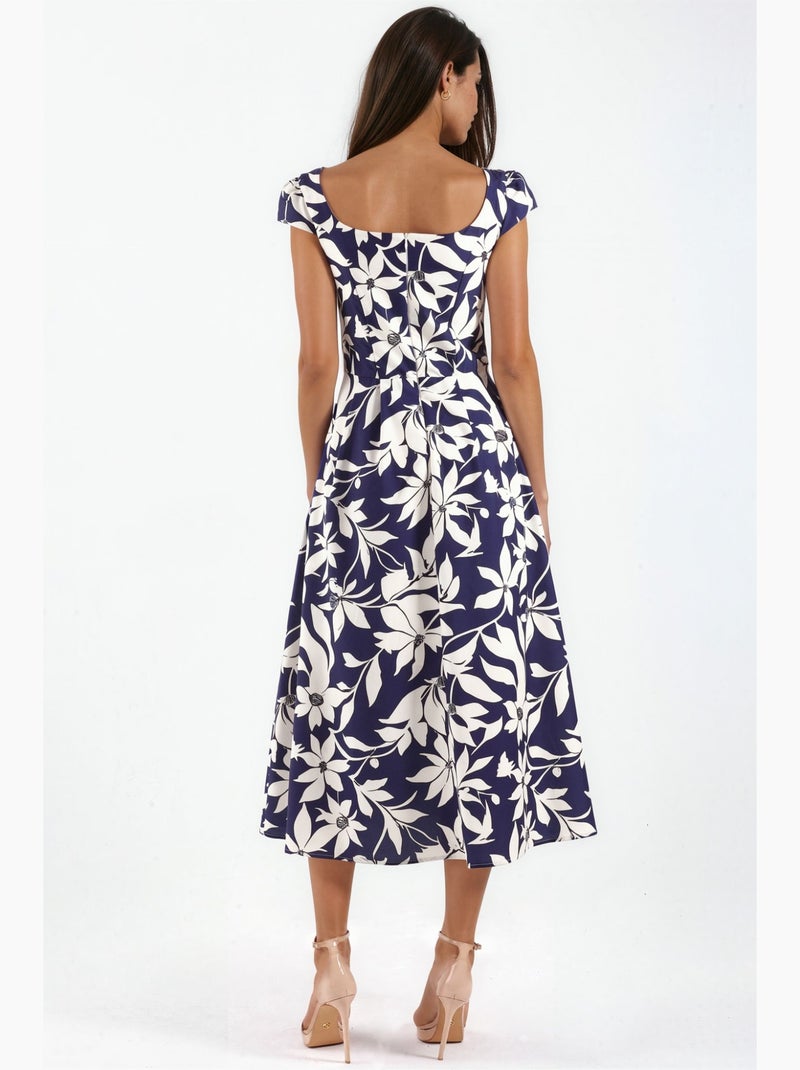 Robe midi trapèze à motif hiccup Bleu marine - Kiabi