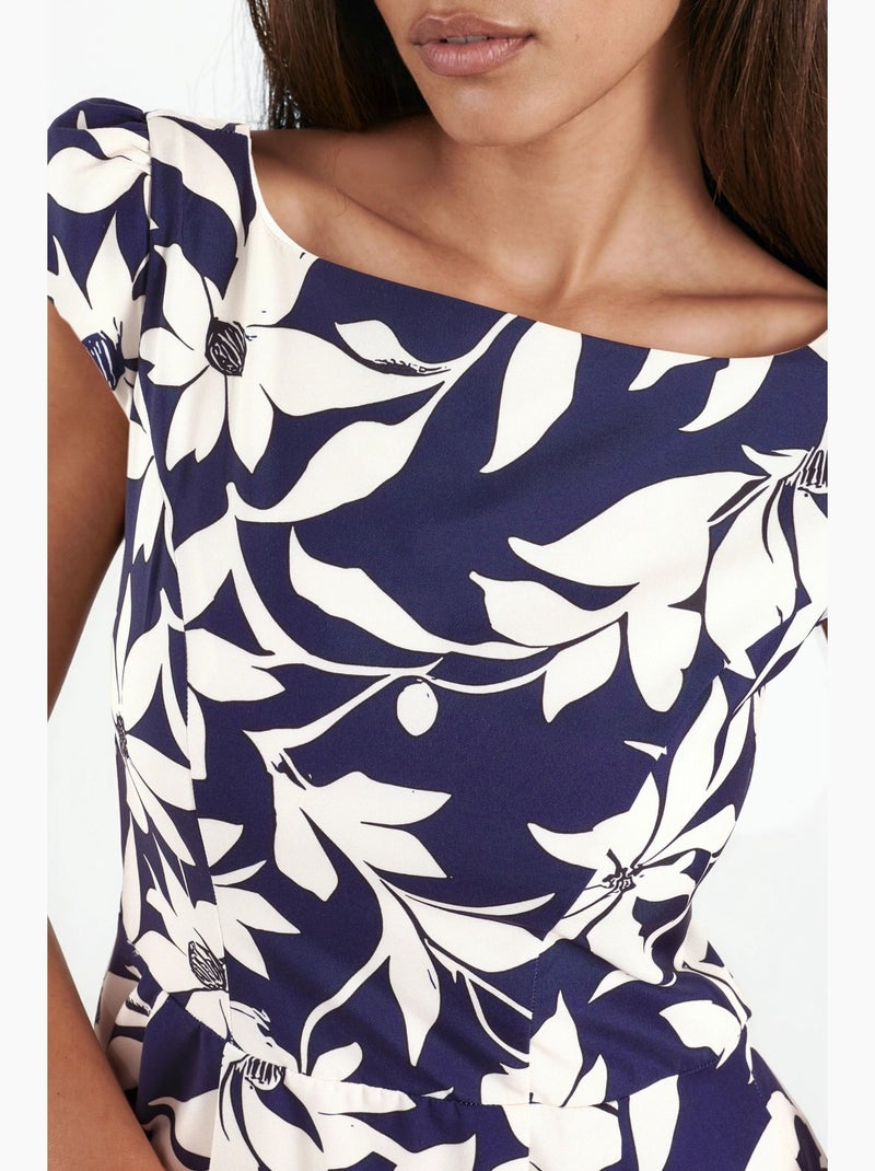 Robe midi trapèze à motif hiccup Bleu marine - Kiabi