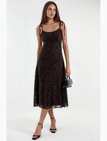 Robe midi trapèze à motifs et col en u hiccup