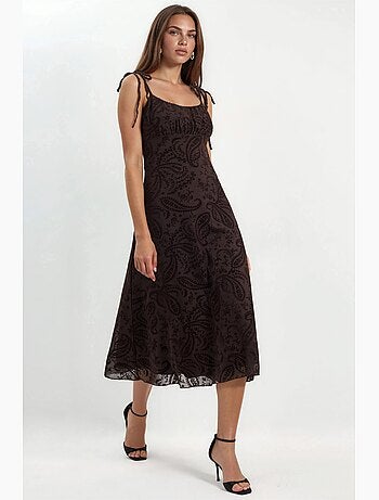 Robe midi trapèze à motifs et col en u hiccup