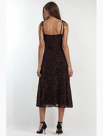 Robe midi trapèze à motifs et col en u hiccup