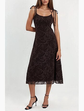 Robe midi trapèze à motifs et col en u hiccup